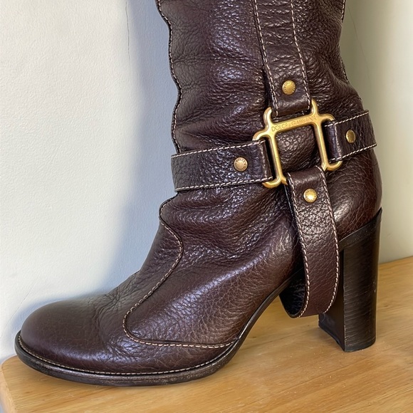 🇮🇹 Dolce & Gabbana Chocolate Brown Pebbled Leather High Riding Boots, Size 41 - Picture 4 of 16